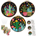 Nuberlic 3 Pack Embroidery Kit for Beginners with Cactus Pattern - color: Cactus