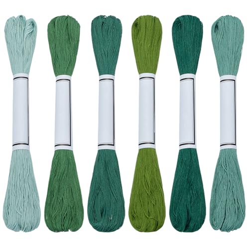 FREEBLOSS 6Pcs Sashiko Thread Sashiko Skein 55 Yards*6 Colors Green Cotton Embroidery Thread Japanese Quilting & Embroidery Sashiko Kit Supplies - color: Green