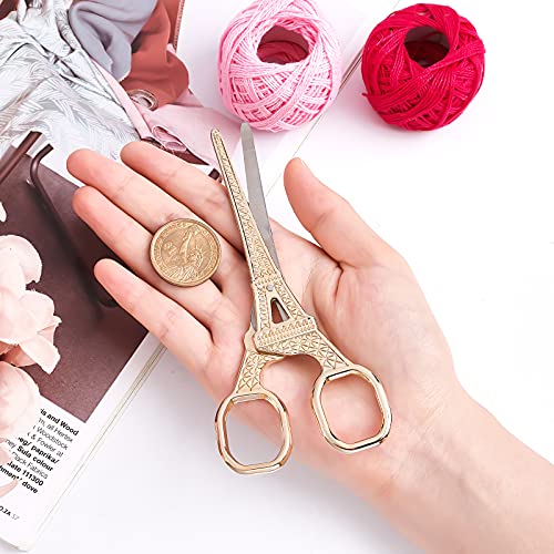 SUNNYCLUE 5.5Inch Sewing Scissors Vintage Stainless Steel European Tower Scissors for Fabric & Paper Cutting Craft Threading Household Daily Use Cross-Stitch, Light Gold - color: Light Gold