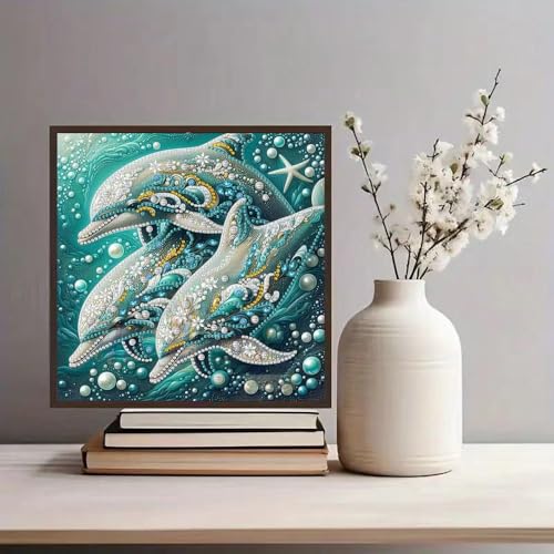 Dolphin Animal Diamond Art Kits for Adults Beginner,5D Diamond Painting Kits for Dolphin Family,DIY Special Shape Gem Painting Crystal Rhinestones Crafts Art Kits,Home Wall Decor 11.8 X 11.8Inch - color: XJ109