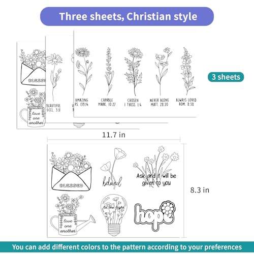 Large Design Water Soluble Stabilizer for Embroidery Stick and Stitch Embroidery Paper Tear Away Embroidery Stabilizers with 16 Pcs Bible Patterns for Embroidery Hand Sewing Love(3 Sheets)
