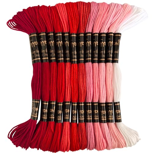 12 Skeins Embroidery Thread, 12 Colors Embroidery Floss Set, Cross-Stitch Threads for Hand Embroidery, String Art（Red Series） - color: Red series, size: 1 Pack