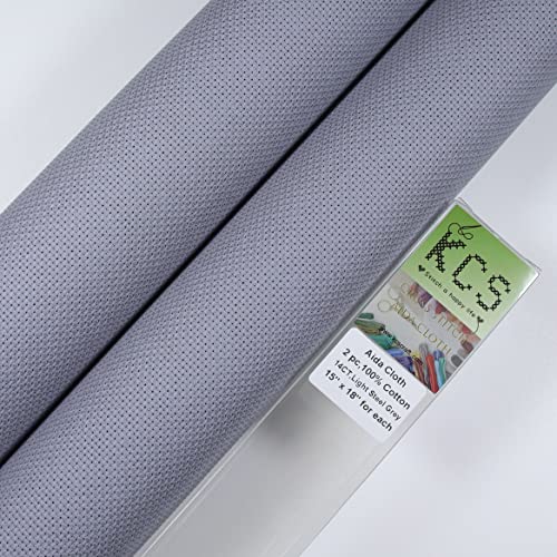 KCS 2 pc of 15" x 18" Counted Cross Stitch Cotton Aida Cloth Needlework Fabric (Light Steel Grey, 14CT) - color: Light Steel Grey, size: 14CT