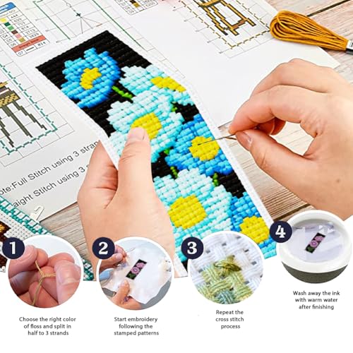 ORIGACH 6 Set Anemone Flower Cross Stitch Bookmark Kit for Beginner - style: Anemone