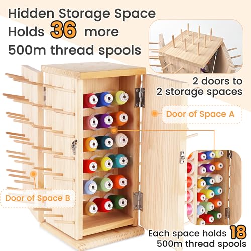 New brothread 129 Spools 360° Fully Rotating Wooden Thread Rack - color: Wood Color-129 Spools(DIY)