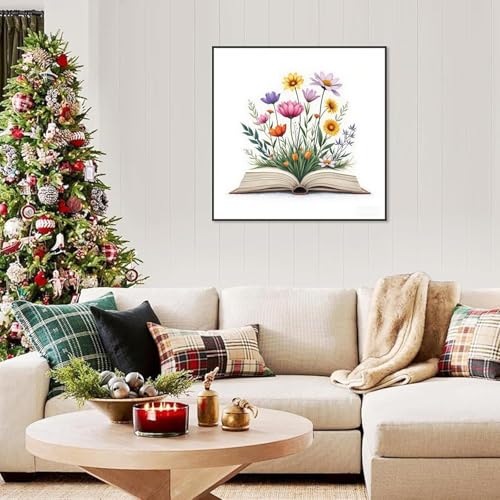 Stamped Cross Stitch Kits for Beginners,Book and Wildflower 14x14in - color: cross stitch-0905-1