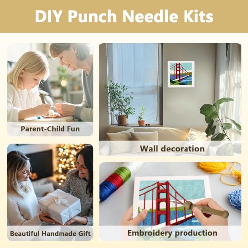 DOODLREAM San Francisco Bridge Punch Needle Kit for Beginner 9.4" x 9.4" - color: Bridge