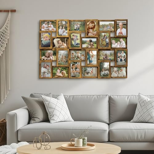 J.M.Deco Collage Picture Frames for Wall 24 Slots, Large Photo Frame Collage Wall Hanging for 4 x 6 Photo, Christmas Gift for Family or Friends - Retro Gold - color: Retro Gold, size: 24 Opening