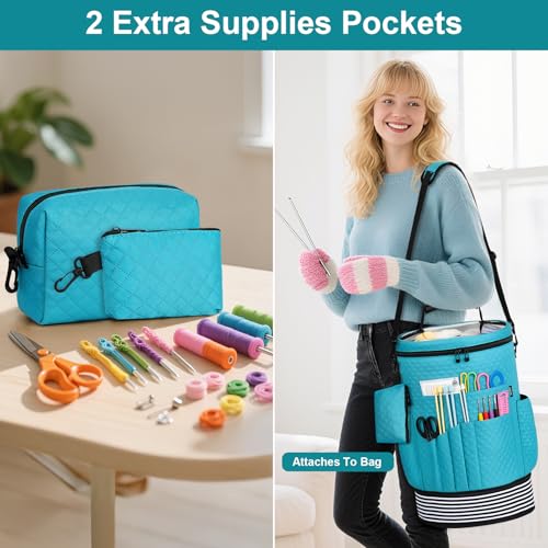 Crochet Yarn Knitting Bag 3PCS Expandable Large Yarn Storage Organizer Bag - color: Blue