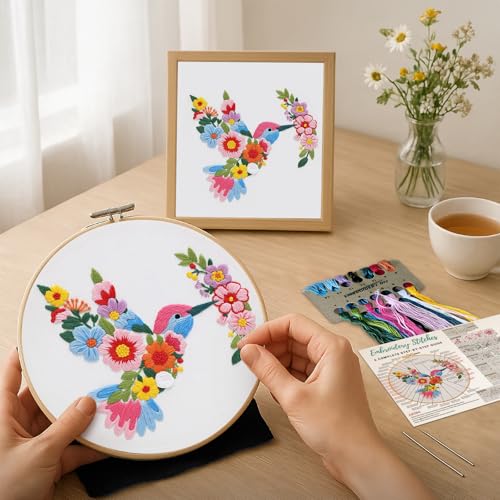 Nuberlic Embroidery Kit for Beginners with Bird and Flower Pattern - color: Birds