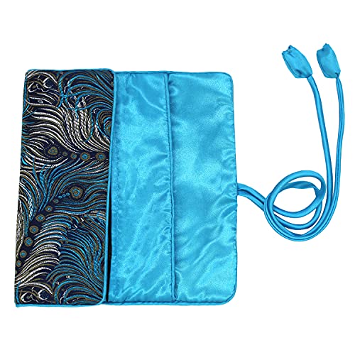 SmilerSmile Jewelry Travel Bag Embroidery Travel Jewelry Organizer with Tie Close Embroidered Flower Jewelry Roll for Women Girls (Feathers) - color: Feathers