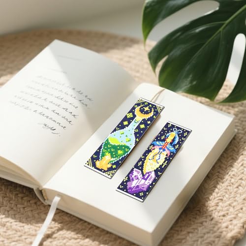 FREEBLOSS 6pcs Potion Cross Stitch Bookmark Kit 11CT Stamped Cross Stitch Kit DIY Embroidery Bookmarks Set with Felts Backing Instructions for Adult Beginners 8"x2.4" - style: Magic
