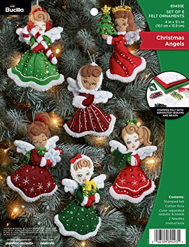 Bucilla Felt Applique 6 Piece Ornament Making Kit, Christmas Angels, Perfect for DIY Arts and Crafts, 89493E