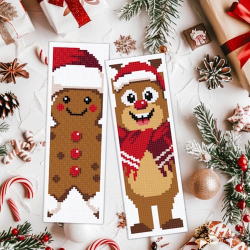 ACRNIGHEET 6PCS Christmas Cross Stitch Bookmark Kit for Beginner Stamped Cross Stitch Kits for Adults DIY Embroidery Bookmark Kits with English Instructions Hand Craft Gift 8.5''x3'' 11CT - style: Christmas Patterns 1