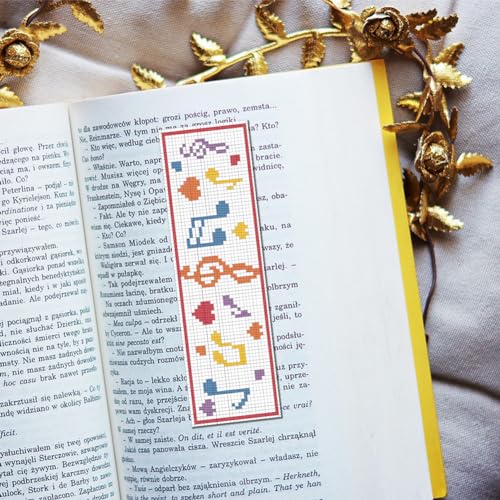 FREEBLOSS 6 Set Phonetic Symbol Cross Stitch Bookmark Kits DIY Bookmarks Cross Stitch Kits,Stamped Embroidery Bookmarks Counted Cross Stitch Kit for Beginners Adults 22 * 8cm - style: Note sheet music
