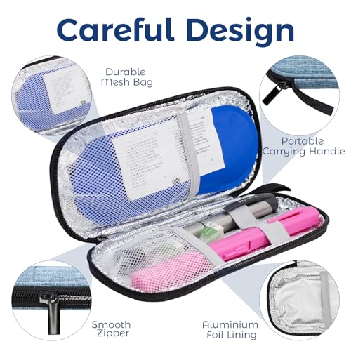 sijidou Insulin Cooler Travel Case with 80g TSA Approved Ice Pack for Diabetes Drug & Insulin Pen Insulated Cooling, Equipped with 2 Pre-filled Syringe Holder Case, Suitable for Dialy Life and Trips - size: Blue