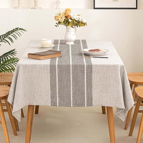 SIELUNO Rectangle Table Cloth Cotton Linen Waterproof Embroidery Tablecloth Rustic Farmhouse Style for Indoor Outdoor Dinning Tabletop Decoration-Striped Grey-54"x86" - color: Striped Grey, size: 54" x 86" (Rectangular)