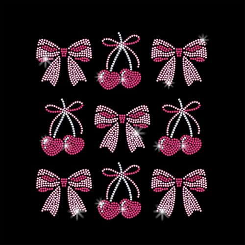 1 Pcs Bowknot Cherry Iron on Rhinestones Transfer, Fruit Hot Fix Iron on Patch Transfer Decals Crystal Heat Transfer Clothing Repair Decor for T-Shirt Hat Jacket Holiday Party - style: Bowknot Cherry