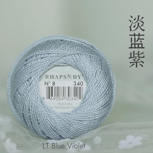 Rhapsody Pearl Cotton Size 8 Crochet Thread 12 Balls Egyptian Cotton Double Mercerized Hand Knitting, Embroidery, Sashiko, Cross-Stitch, Sewing, Needlepoint, DIY, Quilting (LT Blue Violet, Col. 340) - color: LT Blue Violet, Col. 340