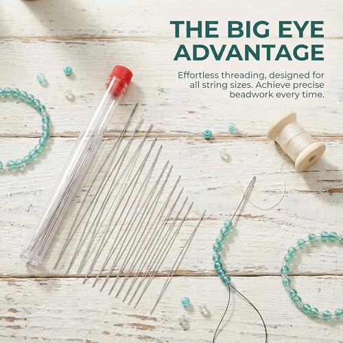 FREICO 28 Pcs Beading Needle Set, 7 Sizes Big Eye Seed Bead Needles, Long Straight Twist Beading Needles, Flexible Needle for Beads for Jewelry Making