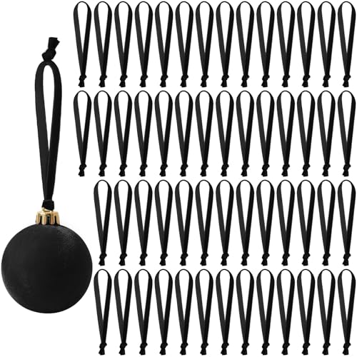 JUNEBRUSHS 120Pcs Velvet Christmas Ornament Ribbon Hangers, Hand Tied Christmas String Ribbon Loops for Ornament Hanging Tree Hanging Decorations Black - color: Black