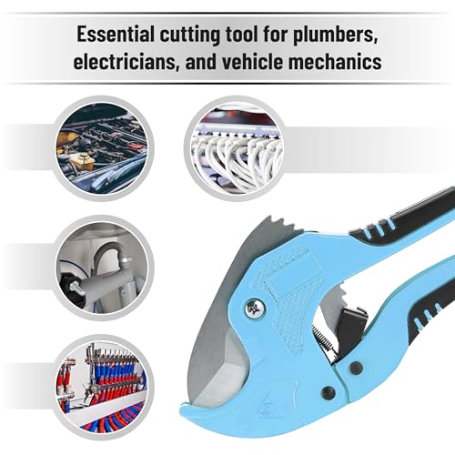 Bates- PVC Pipe Cutter, Cuts up to 1-5/8", Ratchet Pipe Cutter, PEX Cutting Tool for Cutting PEX, PVC, PPR Plastic Hoses and Plumbing Pipes, Sky Blue - color: Sky Blue