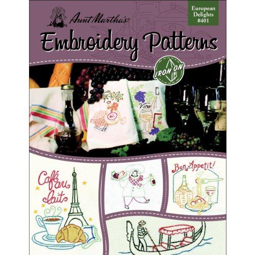Aunt Martha's 401 European Delights Embroidery Transfer Pattern Book, Over 25 Iron On Patterns - size: 8.5 x 11 inches, style: Kitchen