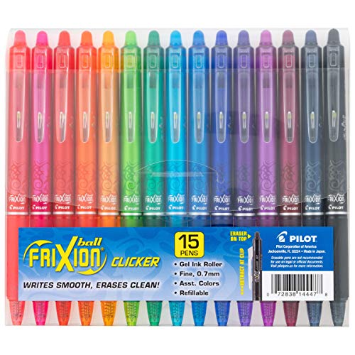 PILOT FriXion Clicker Gel Ink Pens 0.7mm, Assorted Colors, 15-Pack - color: Assorted 15