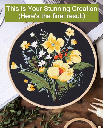 Santune 3 Pack Flower Embroidery Kit for Beginners Adults Cross Stitch Needlepoint Kits Hand Craft with Plant Patterns,3 Instructions,1 Hoop,Threads and 6 Needles - color: Tricolor Blooms