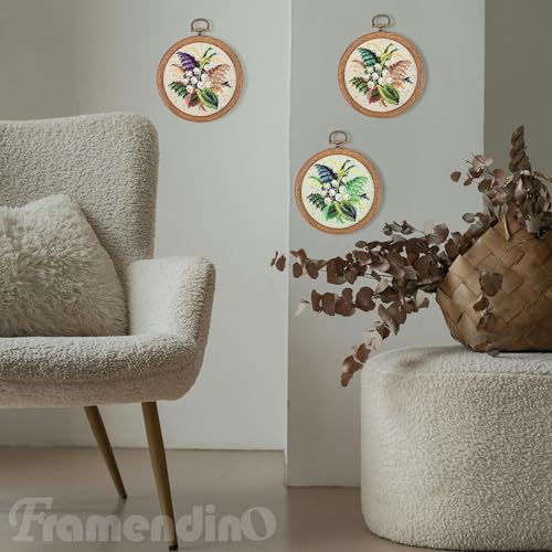 Framendino, 15 Pack Round Mini Embroidery Hoops 4 Inch Imitated Wood Display Frame Circle Cross Stitch Hoop Ring for Art Craft Sewing Hanging Ornaments - color: 4", size: 15 Pack