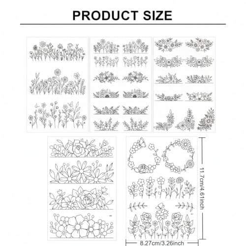 5 Pack Floral Stick & Stitch Embroidery Patterns, Water-Soluble