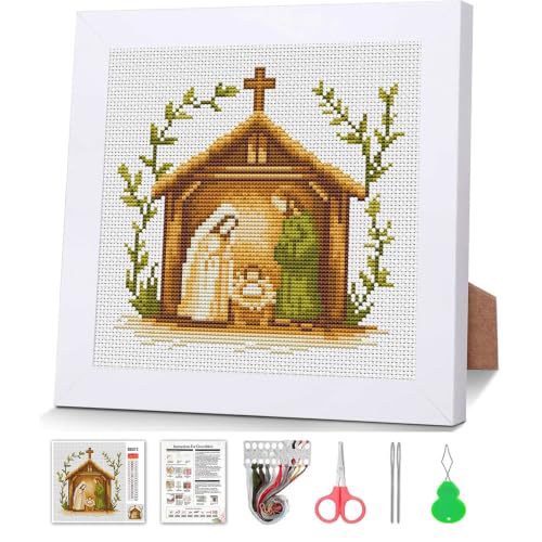 Nativity Scene Stamped Cross Stitch Kits for Adult Beginner with Frame - color: Jesus Cross Stitch Kits