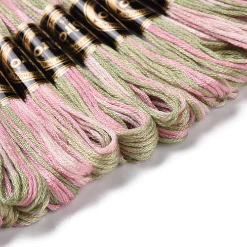 10 Skeins Khaki Pink 0.5mm 6-Ply Polyester Embroidery Floss Cross Stitch Threads Segment Dyed Gradient for DIY Craft Hand Sewing Knitting DIY Crafts Jewelry Making 8.75 Yards(8m)/Skein - color: Khaki Pink