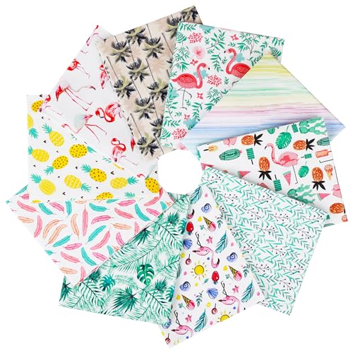 Craftido -25 Options- 100% Cotton Quilting Fabric Bundles 10pcs Fat Quarters 18”x21”-Medium Weight 5.2 oz- Soft Cotton for Quilting, Sewing Project, Patchwork, DIY Crafts – Tropical Flamingo - color: Tropical Flamingo