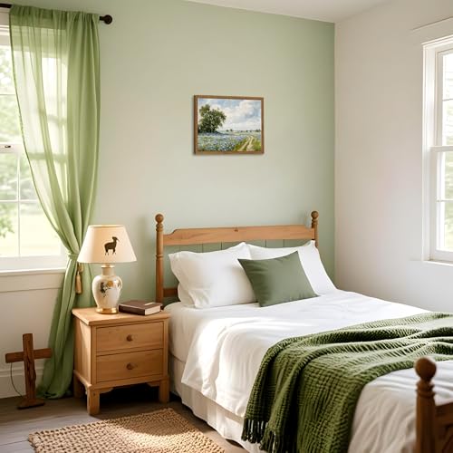 Framed Vintage Canvas Wall Art, Country Landscape Wildflower Field Wall Decor Paintings, Rustic Nature Pictures Prints Home Decor for Living Room Bedroom Bathroom Farmhouse 8x10 inch - color: Blue Wildflower, size: 10"L x 8"W