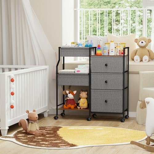 Modanais Baby Diaper Caddy Organizer Rolling Cart with Dividers and Drawers - color: Grey