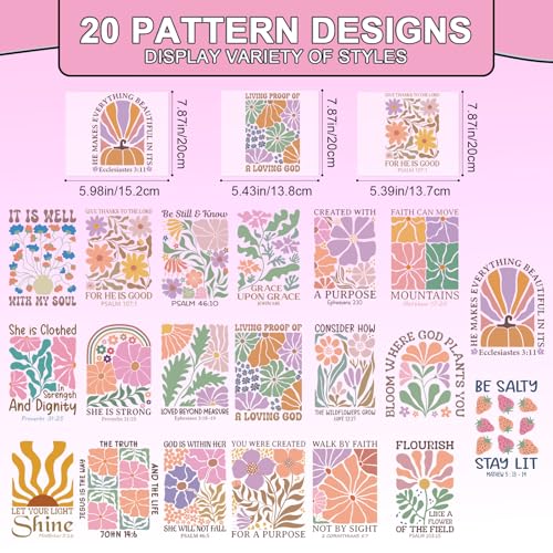Rngmsi 20 Pcs Boho Bible Flower Dtf Transfers Ready to Press for Clothes - style: Boho