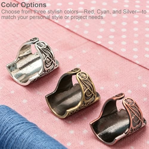 Elegant European Court Style Shield-Shaped Copper Sewing Thimble Finger Protector - Excellent for Hand Embroidery, Cross Stitch, Knitting, and Quilting (Red) - color: Red