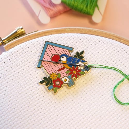 Caterpillar Cross Stitch Needle Minder - Birdhouse for Cross Stitch, Sewing, Embroidery and Needlework Accessories, Enamel and Magnetic