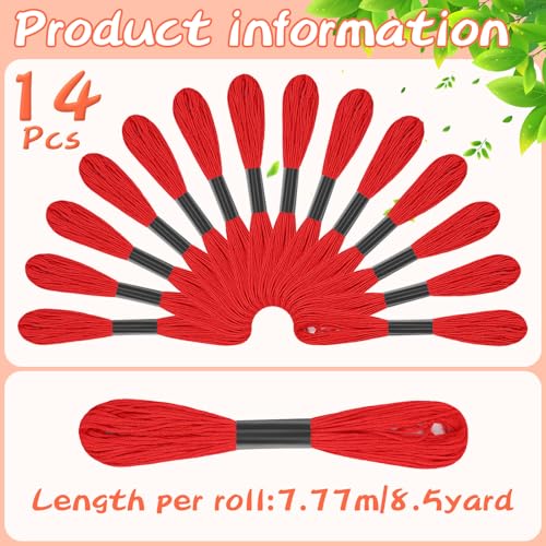 Red Embroidery Floss: 14 Skeins Embroidery Thread Cross Stitch Thread - color: Red