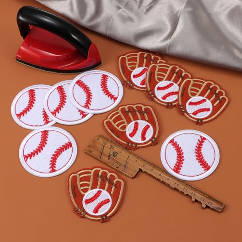 10Pcs Sports Iron On Patches, Baseball Glove Embroidered Patch, Iron On/Sew On Appliques Repair Patch for Clothes Jacket Hat Socks Jeans DIY Embroidery Patches - color: 10PCS Baseball Set