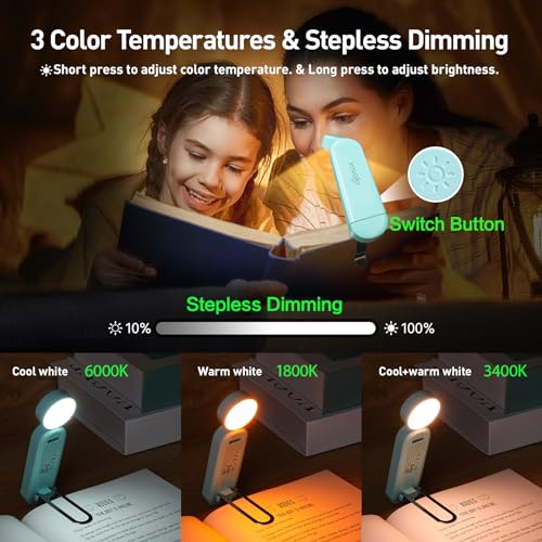 VAVOFO USB Rechargeable Book Light, Bookmark Clip on LED Reading Light - color: Powder Green