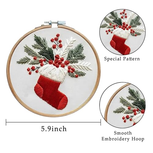 LB Christmas Embroidery Kit for Adults, 4Pc Christmas Embroidery Kits for Beginners with Red Truck, DIY Hand Cross Stitch Kit Holiday Gifts Ornaments Decorations - color: Red