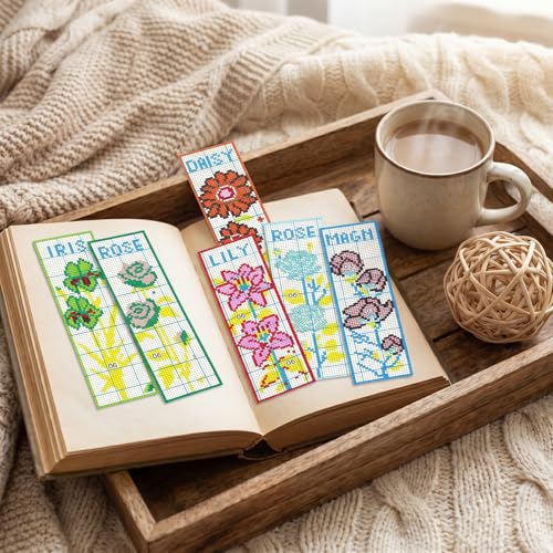 HaiFafafaing 6 Pcs Bookmark Kit Flower Flower Cross Stitch Bookmark Kits