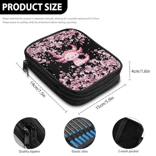 Kathyboom Cherry Blossom Axolotl Empty Crochet Hook Case Crochet Hook Organizer with Slots Crochet Needles Bag for Crochet Lovers, Crochet Kit for Beginners - color: Cherry Blossom Axolotl