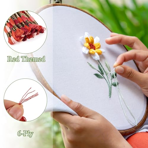 24 Bundles Polyester Embroidery Floss Cross Stitch Embroidery Thread Red Stitch Threads Bulk 1mm Floss Thread for Jewelry Making Bracelet Stitching Craft Supply - color: Red