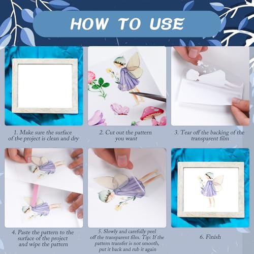 Wxiben 6 Pcs Vintage Blue Flower Rub on Transfers for Crafts and Furniture - style: Blue Flower