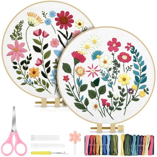 TINDTOP Embroidery Kit for Adult, Owl Embroidery Kit for Beginners Include Embroidery Cloth Hoops Threads for Craft Lover Hand Stitch with Embroidery Skill Techniques (Florals) - color: Florals