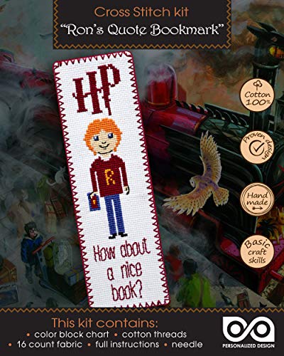 Personalized.Design Cross Stitch Kit 'How About a Nice Book?' - Ron Weasley Quote Embroidery Bookmark - color: Ron