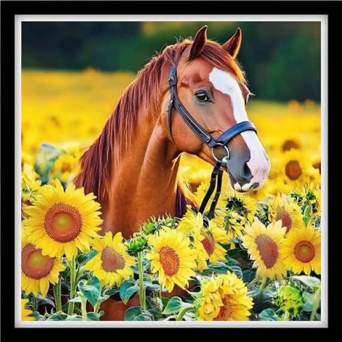 Fanxvivy Counted Cross Stitch Kits for Adults 11CT Unprinted Cross-Stitch Patterns Embroidery Kits Easy Cross Stitching Needlepoint Kits&Sunflower and Steed 18x18 inch - color: DIY-craft46